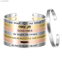 Stainless Steel Gold Plating 6mm Width Bangle Mantra Quote Cuff Bangles Laser Engrave Bracelet SL-002 L230620