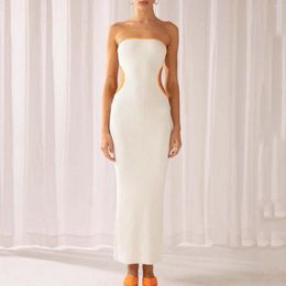 Casual Dresses Women Strapless Low Cut Backless Skinny Long Dress Going Out Formal Wedding Summer For With Pockets Prelude