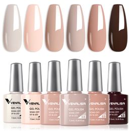 6PcsLot Venalisa Nail Polish Kit Long Lasting Nude Natural Colour Brown Earth Coffee Rubber Base Coat Jelly Gel 230717