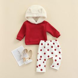 Clothing Sets 2Pcs Little Girls Boys Outfit Super Thick Colour Matching Thickened Cartoon Ears Decoration Hooded Tops Dot Long Pants