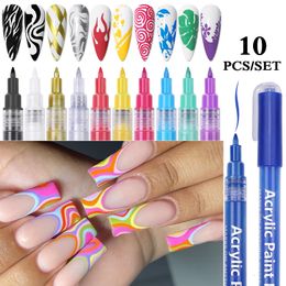 Smalto per unghie 10 pezzi Nero Bianco Oro Argento Impermeabile Nail Art Graffiti Penna Pittura colorata Detailing Penna Disegno Accessori per nail art Strumento 230717