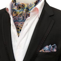 Bolo Ties YISHLINE Men Silk Ascot Tie set Man Cravat Ties Handkerchief Set Floral Paisley Dots Pocket Square Set Man Accessories 230717