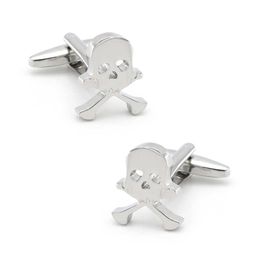 Cuff Links Men's Skull Cufflinks Novelty Skeleton Design Silver Colour Brass Cuff Links Wholesale Retail HKD230718