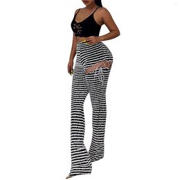 Women's Pants Black And White Knitted Stripe Wide Leg Sexy High Waist Spring Autumn Women Fashion Casual Trousers Female Streetwear