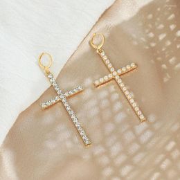 Dangle Earrings Asymmetrical Cross Pendant 2023 Trend Gold-plated Pearl Drop Earring CZ Circle Clasp For Women Jewelry