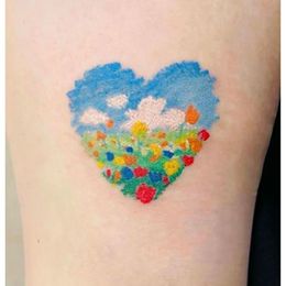 Tulip Temporary Tattoos Colourful Heart Paintings Flower Tatoo Wrist Cute Tatto Art Fake Tattoo Sticker for Women Festival