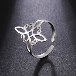 COOLTIME Witch Knot Rings Stainless Steel Adjustable Rings for Women Cross Wiccan Protection Amulet Ring Jewellery