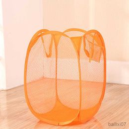 Basket Folding Laundry Storage Basket Household Dirty Clothes Bag Light Nylon Mesh Colour Net Laundry Basket Sundries Organisation R230718