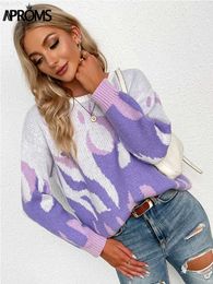 Women's Sweaters Aproms Elegant Purple Tie Dye Knitted Oversized Pullovers Women 2022 Winter Streetwear Fashion Warm Sweaters Loose Jumpers L230718