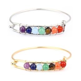 Metal Wire Wrapped Semi-precious Stone Bangle Bracelet With 7 Colour Chakra Energy Factory Jewellery Charm Bracelets270b