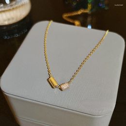 Chains Gold Color Zircon Cylinder Necklace For Women Unique Design All-match Clavicle Chain Party Jewelry Gift Wholesale Collar Choker