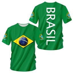 Men's T-Shirt Brasil National Emblem Printed O Neck Short Sleeve Fashion Cool Streetwear Large Size Loose Tee Shirt Customise