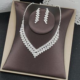 Necklace Earrings Set Glitter 1 Trendy Bridal Dress Neck Chain Jewelry Bride Ear Studs High Gloss Women Accessory