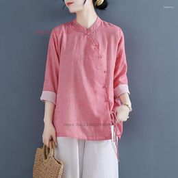 Ethnic Clothing 2023 Traditional Chinese Vintage Cotton Linen Blouse National Improved Hanfu Oriental Tang Suit Service Shirt