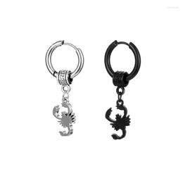 Hoop Earrings Scorpion Drop Punk Black Stainless Steel For Women Men Gothic Cool Street Hip Hop Ear Jewelry Statement Pendant