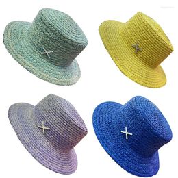 Wide Brim Hats Raffia Straw Hat For Women Blue Yellow Sun Protection Holiday Seaside Beach Big Summer Women's 2023