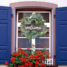 Decorative Flowers Artificial Wreath Realistic Looking No Water Need Door 30cm Simulation Eucalyptus With Welcome Sign Home Decor