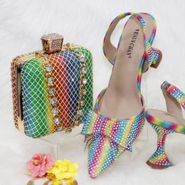 Dress Shoes Doershow High Quality African Style Ladies And Bags Set Latest Colourful Italian Bag For Party HSW1-7