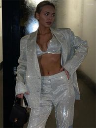 Women's Two Piece Pants 2023 Sparkly BlazerSets For Women Sex Ladies Star Casual Glitter Coat And Sets Femme Long Sleeved Ball Party