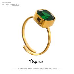 Yhpup Stainless Steel Jewellery Temperament Glass Crystal Adjustable Ring for Women 18 K Metal Engagement Finger Unique Gift