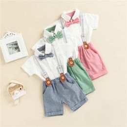 Clothing Sets 0-3Years Toddler Baby Boy Summer Kid Long-Sleeve Tops Suspender Pants Long Sleeve Lapel Neck Button Romper Shirt