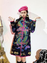 Ethnic Clothing Chinese Dress Qipao Black Hanfu Cheongsam Dresses Style Retro Embroidery Tang Costume Women's Oriental