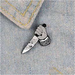 Pins Brooches Holding Knife Enamel Pins For Women Shouting Face Badge Psychological Twist Lapel Pin Clothes Backpack Jewellery Gift D Dhtin