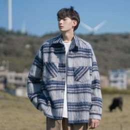 Men's Wool Blends YASUGUOJI Korean Fashions Plaid Coats Men 2022 Winter Thicken Warm Overcoat Streetwear Woollen Mens Windbreaker Harajuku Jackets HKD230718