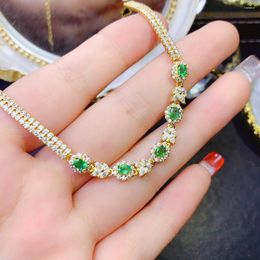 Chains Sterling Silver 925 Natural Emerald Luxury All Women's Jewellery Bracelet Gemstone Christmas Gift Ladies