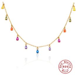 Pendants GS 925 Sterling Silver Bohemian Colourful Crystal Stone Choker Necklace For Women Gold Chain Charm Handmade Jewellery Collars