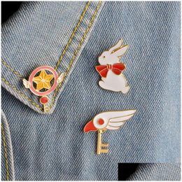 Pins Brooches Cute Sakura Star Stick Magic Wand Bird Head Rabbit Brooch For Girls Denim Jacket Pin Uniform Badge Fashion Japanese A Dhrtp