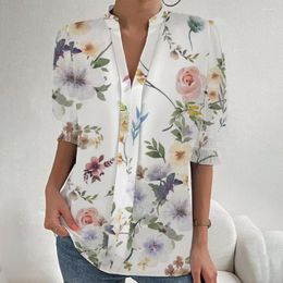 Women's Blouses Fashion Elegant Loose Shirt Woman Floral Print Casual Shirts Summer Short Sleeve Blouse Pocket Tops