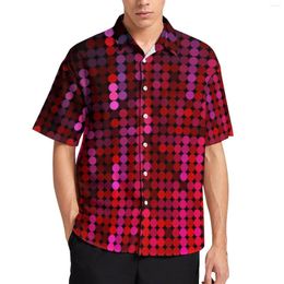 Men's Casual Shirts Red Disco Ball Beach Shirt Pink Sequin Print Hawaiian Man Novelty Blouses Short-Sleeved Graphic Top Plus Size 4XL