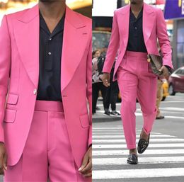 Hot Pink Wedding Tuxedos Fashion Slim Fit Mens Suits Groom Wear For Wedding Party Formal Prom Jacket Pants