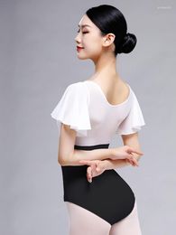 Stage Wear Tights Ballet Dance Dress Female Practice Net Gauze Lotus Leaf Small Flying Sleeve High Hip Body Jumpsuit Adult Yoga