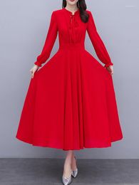 Casual Dresses Women Clothing Red Chiffon Boho Dress Spring Autumn Black Long Sleeve Chic Elegant Fashion 2023 Midi Prom Evening
