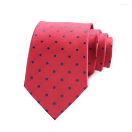 Bow Ties 8CM Mens Necktie Polyester Wine Red W/ Dots For Man Shirt Jacquard Wedding Cravat Business Party Accessories