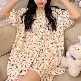 Women's Sleepwear Women Cartoon Cute Sweet Pajama Set Pyjamas Short Sleeve Shorts Suit Female Homewear Loose Casual Home Service