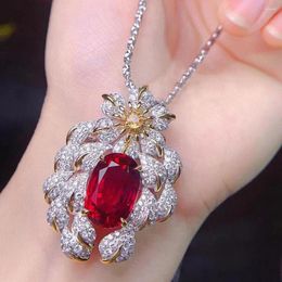 Pendant Necklaces Foydjew Retro Vintage Jewelry Oversized Pigeon Blood Red Ruby Brooch/Pendant For Women Fashion Neck Accessories