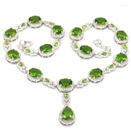 Chains 53g 925 SOLID STERLING SILVER NECKLACE CHAIN Elegant Green Peridot Swiss Blue Topaz Aquamarine Tanzanite White CZ Woman's Gift