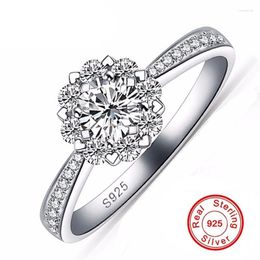 Cluster Rings Solid Silver 1ct Round Diamond Engagement Ring Finger Jewellery 925 Sterling Wedding Flower For Women
