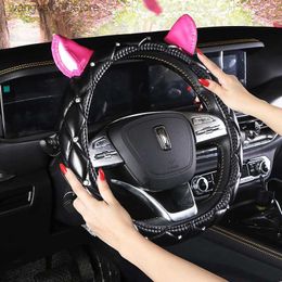 Steering Wheel Covers Cute Cat Ears Car Steering Wheel Covers PU Leather Steering Wheel Case Universal Handlebar Cover Auto Interior Decor Car Styling T230717