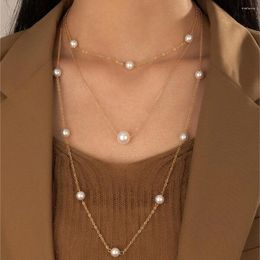 Pendant Necklaces Gold Plated Multilevel Artificial Pearl Necklace For Women Female Vintage Fashion Boho Baroque Wild Jewellery Party Gift