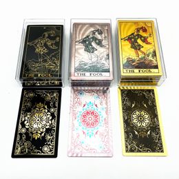 Outdoor Games Activities 1 Deck Tarot Cards Plastic Gold Foil With Transparent Box Black Waterproof Durable Astrology Guide Book L722 230718