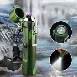 Arc Usb Lighter Camping Outdoor Survival Plasma Lighter With Flashlight Compass Survival Lighters Waterproof And Windproof 4KVF