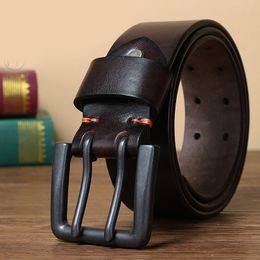 Neck Ties 4 3cm Thick High Quality Cowskin Genuine Leather Belt For Men Luxury Designer Male Double Pin Buckle Cowboy Jeans Strap 230718