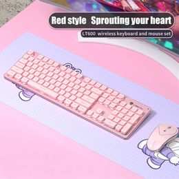 Backlit 104-key Rechargeable Wireless Bluetooth Gaming Keyboard And Mouse Set Pink Cute Ultra-thin Suitable For Home Office Game273U