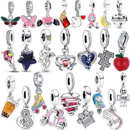 925 Sterling Silver New Fashion Women's Charm The Latest Pulley Shoe Robot Puzzle Apple Girl Bouquet Beads Suitable for Original Pandora