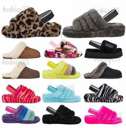 Australian Austrailia Pantofole da donna Kid Slide Fluffy Furry wggs Nero Grigio Caffè Sandali classici Inverno Tinta unita Home Indoor Scarpe basse 36-45 uggly T240104