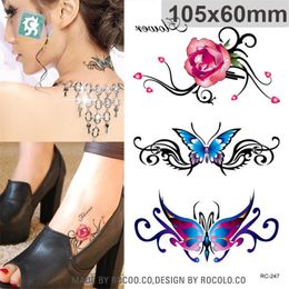 Waterproof Temporary Tattoos For Lady Women Beautiful 3d Rose Butterfly Jewellery Design Flash Tattoo Sticker Free Shipping RC2247